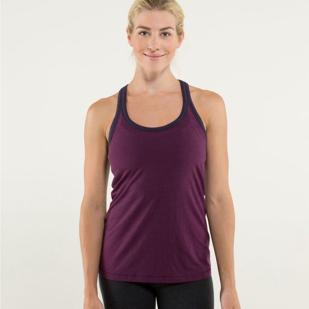 Lululemon Modern Racerback Plum Hyper Stripe Plum Lightweight Stretchy Size 8